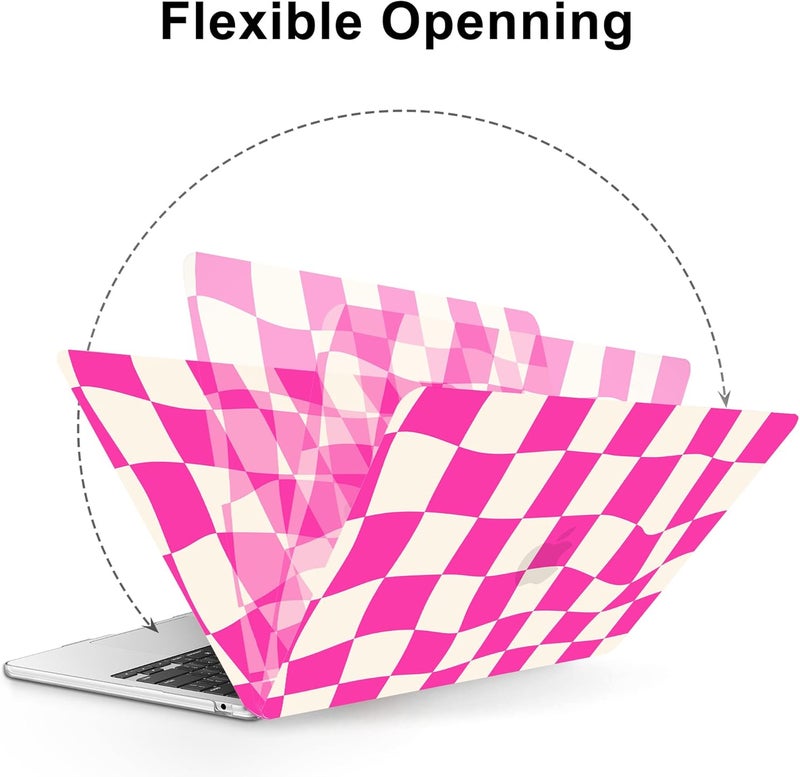 AKIT Compatible with MacBook Air 13 Inch Case 2026 2025 2024-2022 M4 M3 M2 A3240 A3113 A2681, Pattern Shell Laptop Case+Screen Protector+Keyboard Cover for Mac Air 13.6 Inch, Hot Pink Checkboard - Image 5